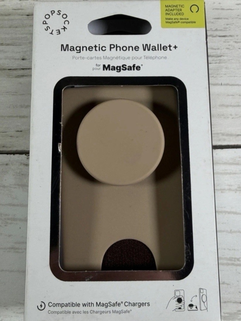 PopSocket Magnetic Phone Wallet+ with PopGrip — Taupe Beige, Tan